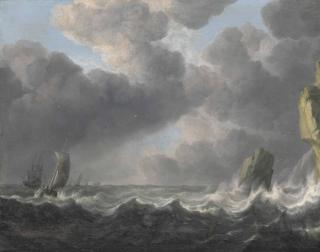 Simon Jacobsz. de Vlieger - Fishing Boats In A Squall Off A Rocky Coastline
