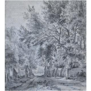 Simon Jacobsz. De Vlieger - Wooded Landscape With A Path By Cottages