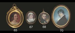 Simon Jacques Rochard - A young gentleman in black coat and stock, pale yellow waistcoat and fair curly hair; noctural sky background