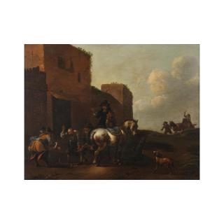 Simon Johannes van Douw - Cavaliers et chevaux chez le maréchal-ferrant