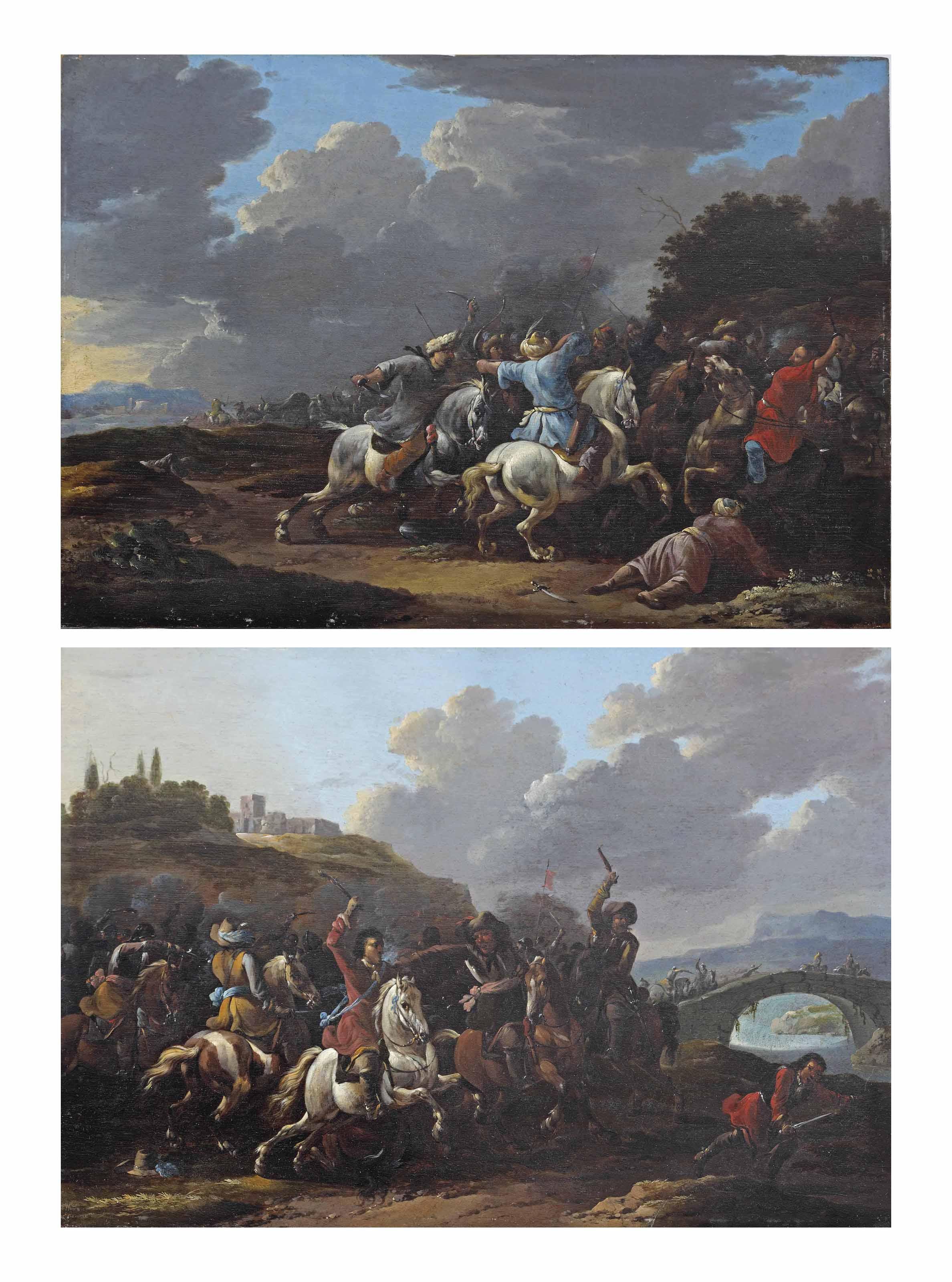 Simon Johannes Van Douw - Cavalry engagements between Ottomans and Christians in hilly landscapes