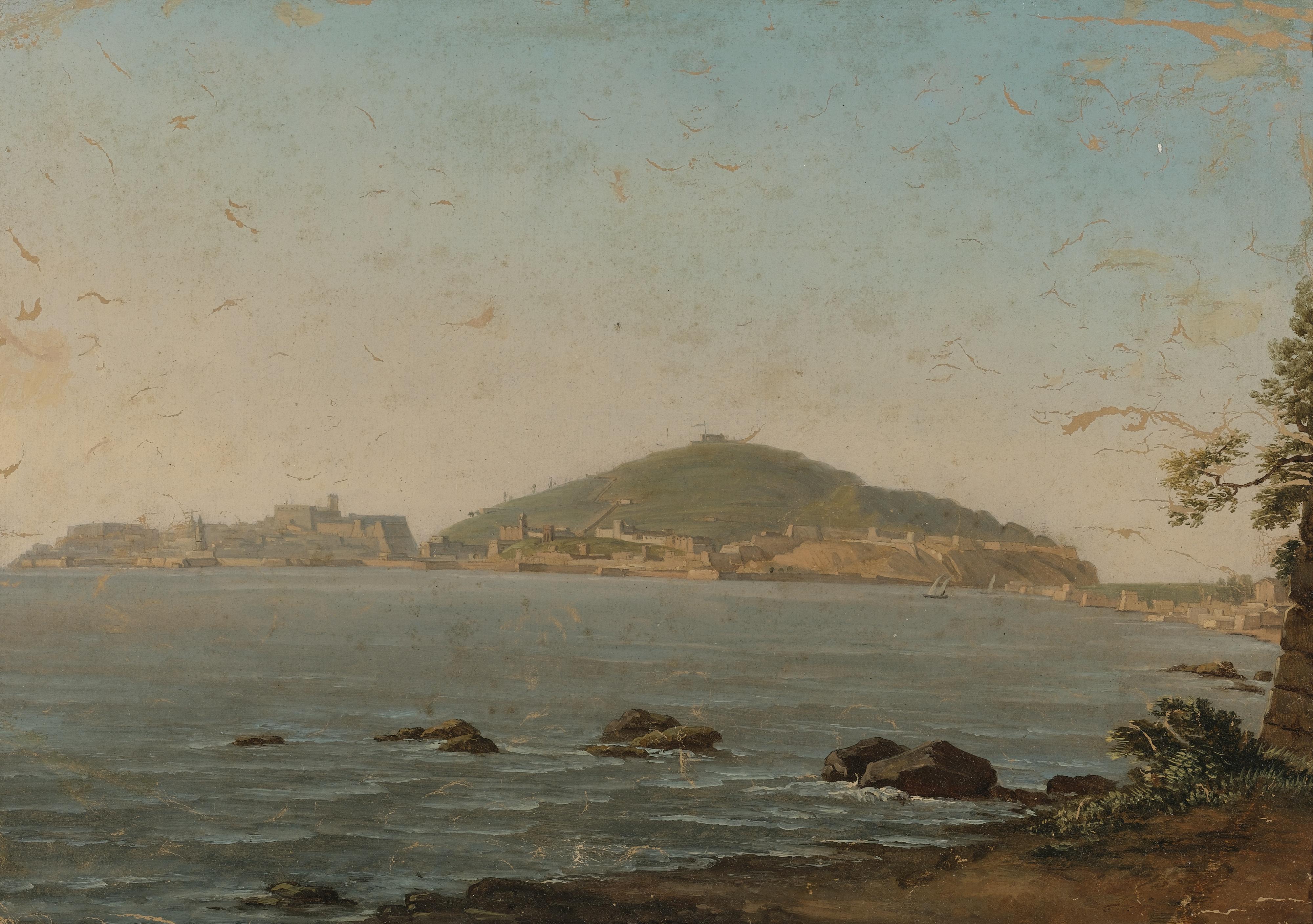 Simon-Joseph-Alexandre-Clément Denis - A View Of Naples From The Portici, The Castel Dell\'Ovo On The Left