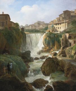 Simon-Joseph-Alexandre-Clément Denis - A View Of The Cascades At Tivoli With An Artist Sketching And Other Figures