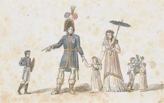 Simon-Joseph-Alexandre-Clément Denis - Joachim Murat, Roi de Naples, Et Sa Femmme Caroline Bonaparte, Tenant Une Ombrelle, Avec Leur Enfants, Le Prince Napoléon-Achille, la Princesse Laetitia, Le Prince Lucien Et la Princesse Louise