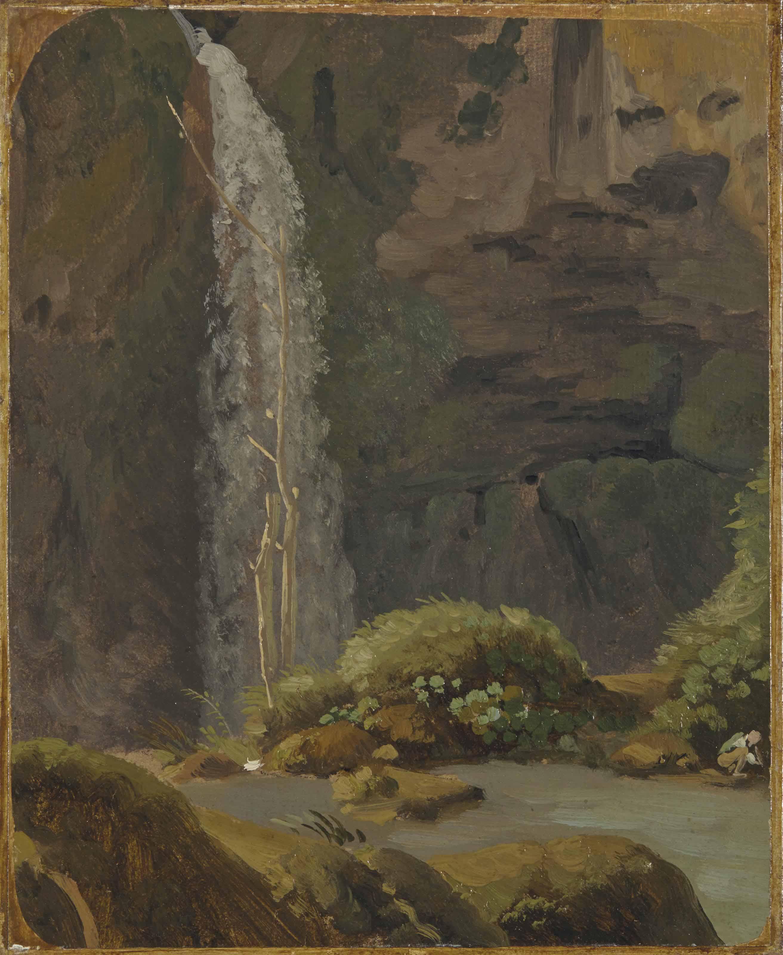 Simon Joseph Alexandre Clemént Denis - La cascade dans la   Grotte de Neptune à   Tivoli