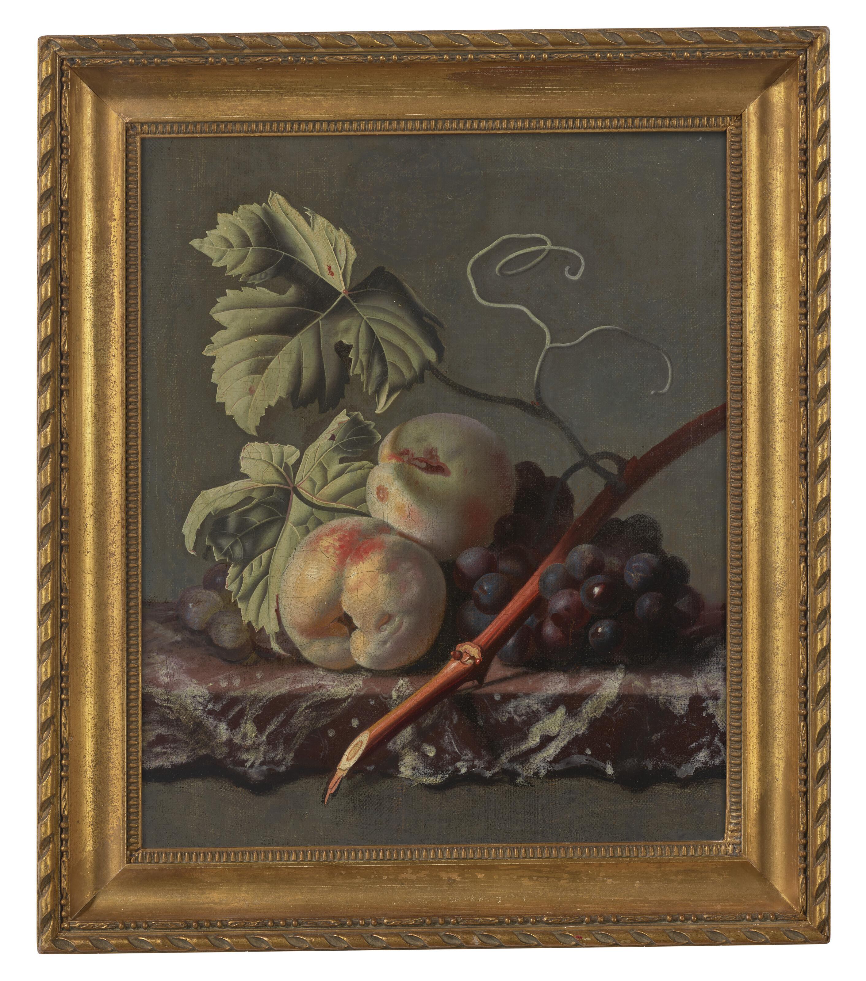 Simon Pietersz. Verelst - Peaches and grapes on a ledge