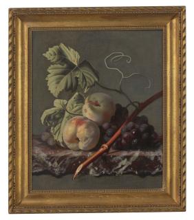 Simon Pietersz. Verelst - Peaches and grapes on a ledge