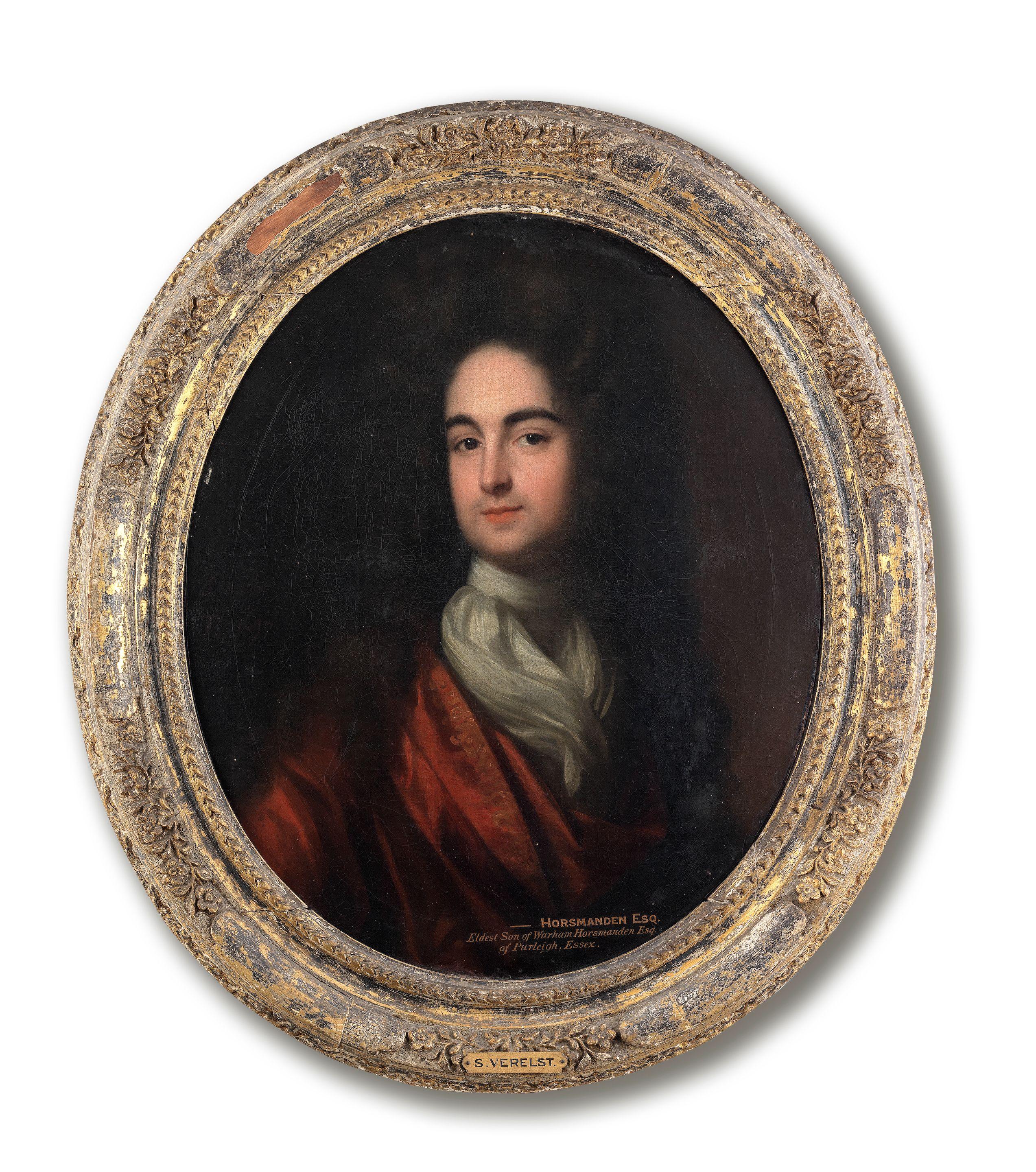 Simon Pietersz. Verelst - Portrait of a gentleman, said to be Anthony Horsmanden, bust-length, in a red coat