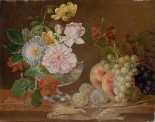 Simon Saint-Jean - Nature morte aux fleurs et aux fruits