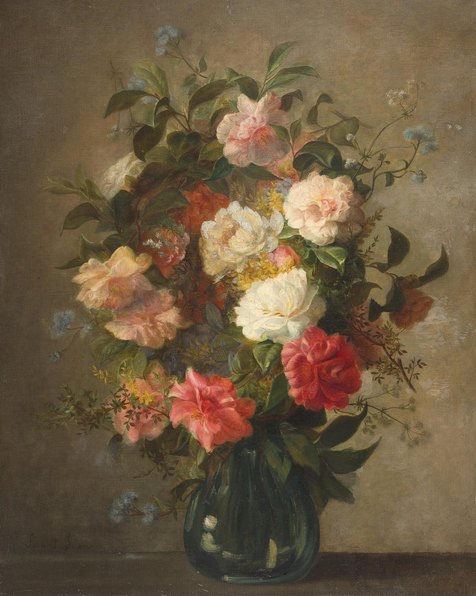 Simon Saint-Jean - Pfingstrosen in einer Vase.