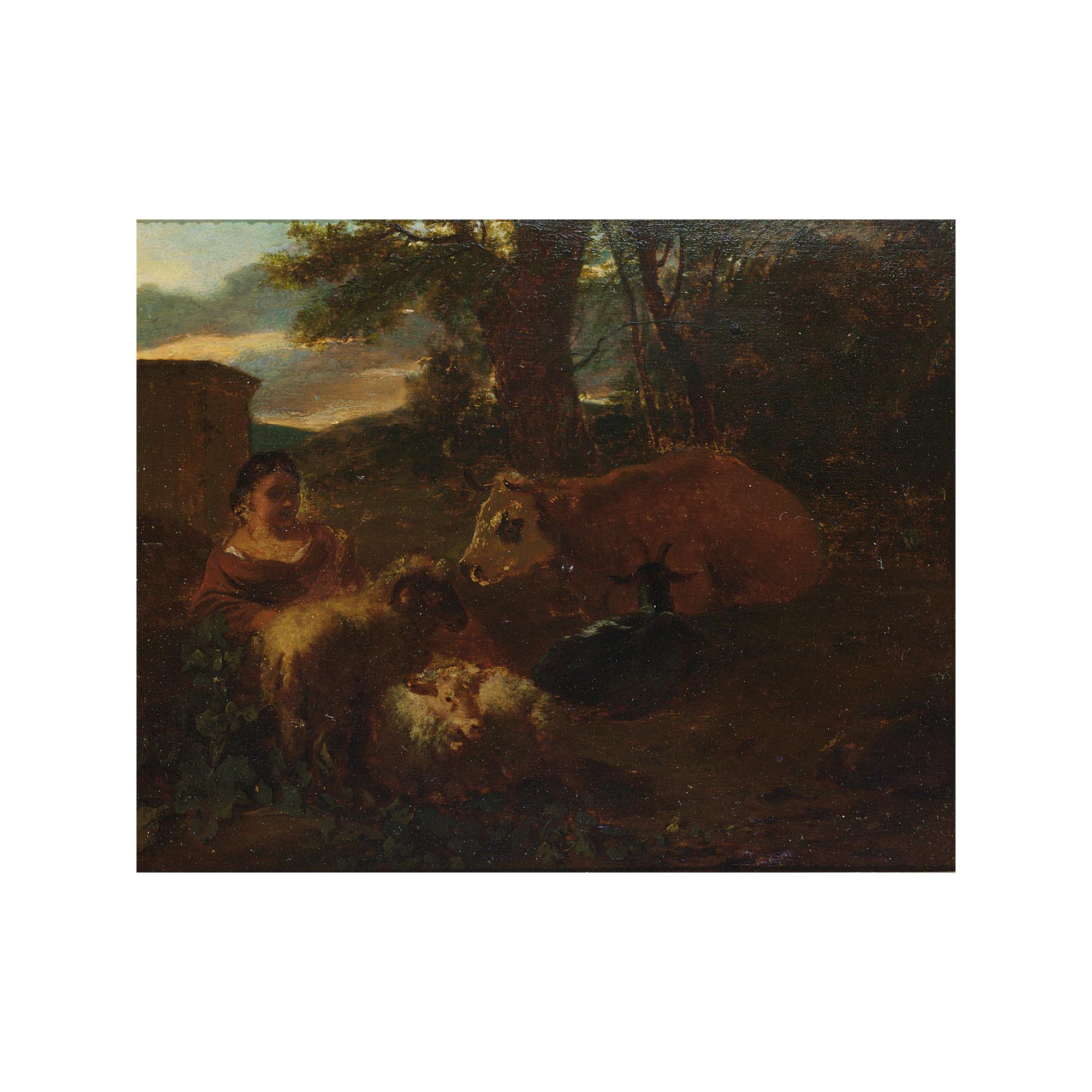 Simon van der Does - A Pastoral Landscape With A Shepherdess And Her Cattle Resting
