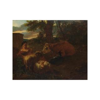 Simon van der Does - A Pastoral Landscape With A Shepherdess And Her Cattle Resting