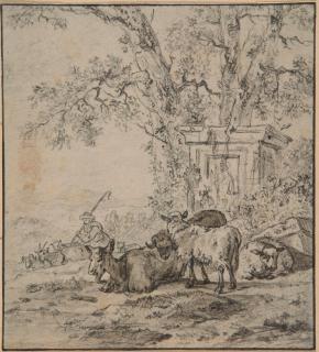 Simon van der Does - Arkadische Landschaft mit Hirten und Ruinen.