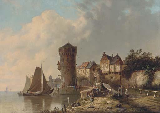 Simon van der Ley - A Dutch Harbour Scene