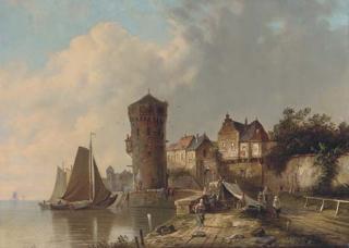 Simon van der Ley - A Dutch Harbour Scene