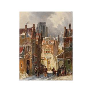 Simon van der Ley - Village hollandais animé de figures