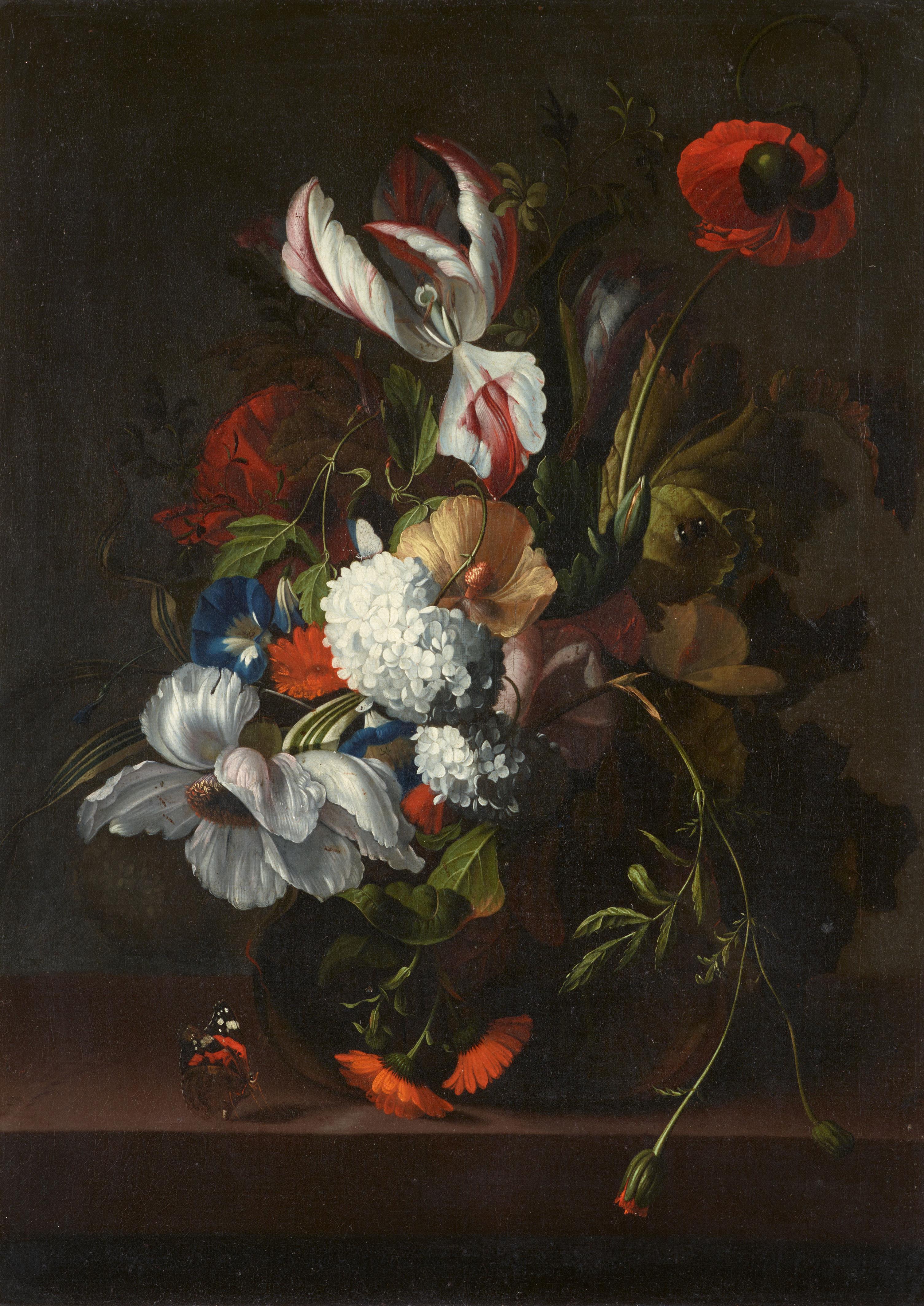 Simon Verelst - Blumenstillleben mit Schmetterling