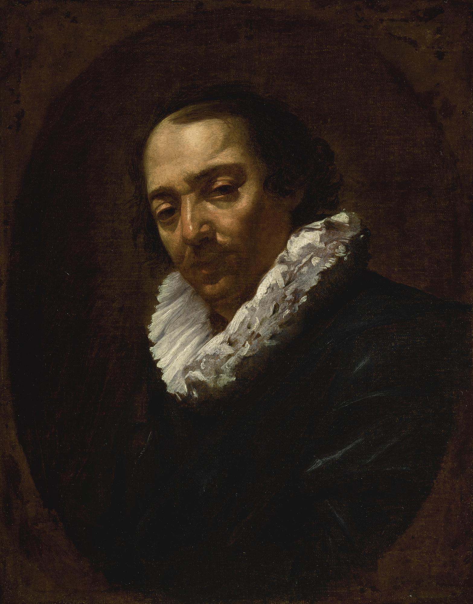 Simon Vouet - Portrait Of A Gentleman, Bust-Length, In A Painted Oval