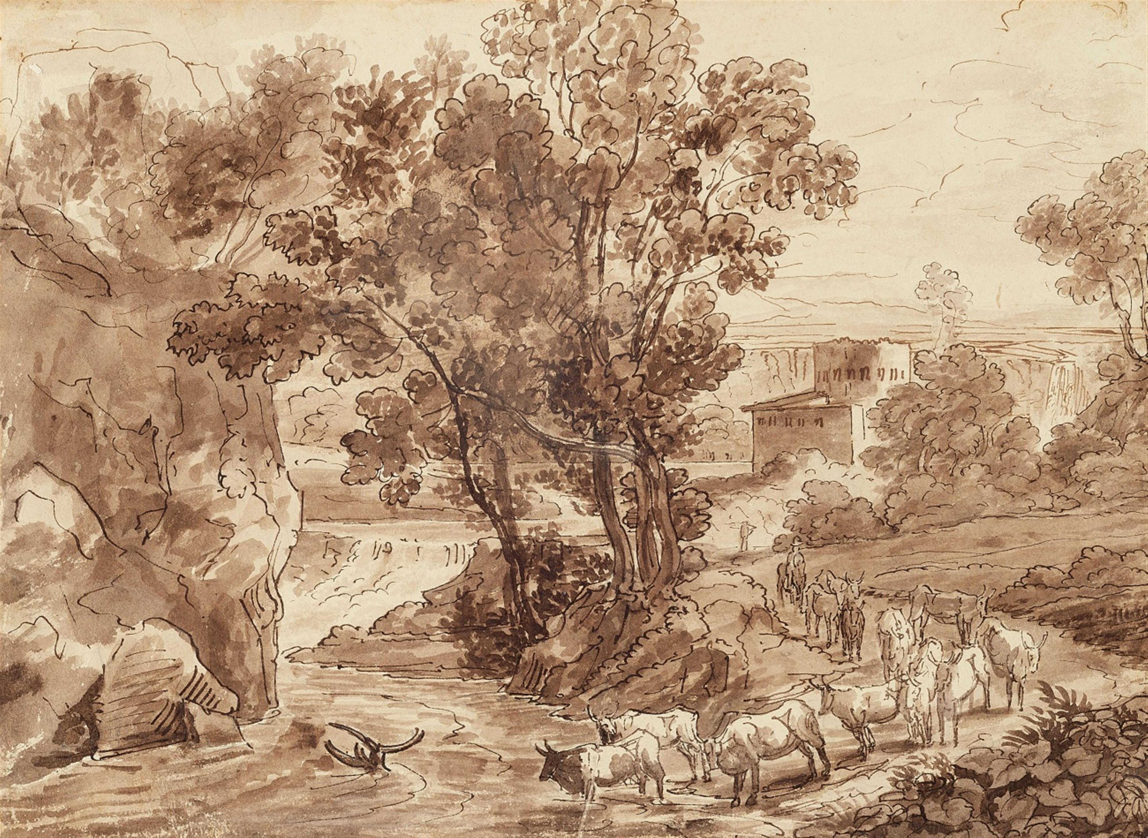 Simon Warnberger - Italienische Landschaft mit Wasserbüffelherde