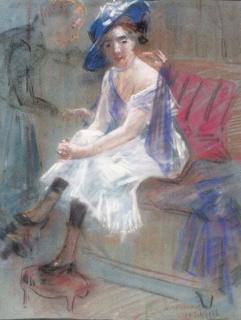 Simon Willem Maris - A lady seated on a sofa- a study