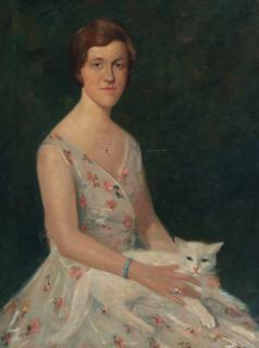 Simon Willem Maris - Portrait of Mies in a summer dress with a cat on her lap