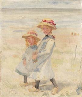 Simon Willem Maris - Two young girls in the dunes