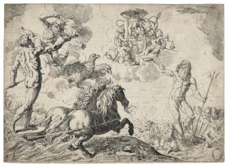 Simone Cantarini - Jupiter, Neptune and Pluto offering their Crowns to the Arms of Cardinal Borghese