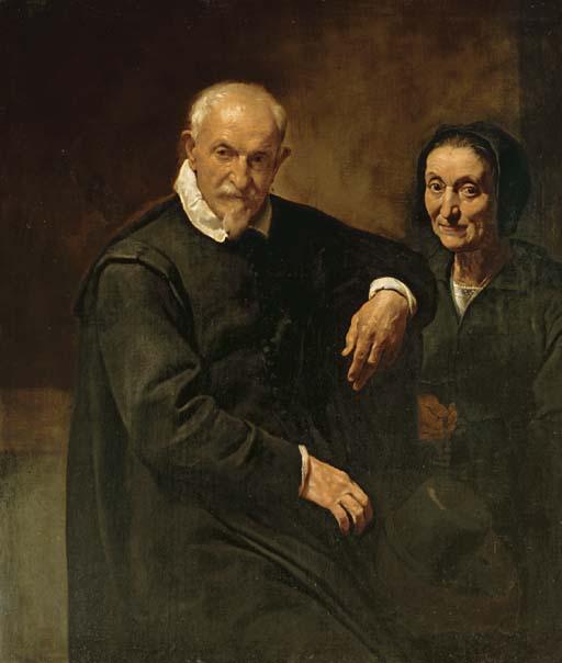 Simone Cantarini - Portrait of A Seated Gentleman And A Lady Holding A Rosary