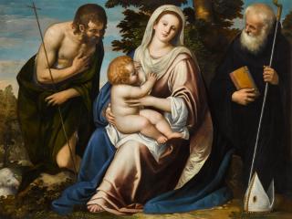 Simone Peterzano - The Virgin and Child with Saints John the Baptist and Benedict