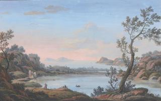 Simone Pomardi - View Of Lake Averno, With The Ruins Of The Temple Of Apollo And The Campi Phlegrei In The Distance