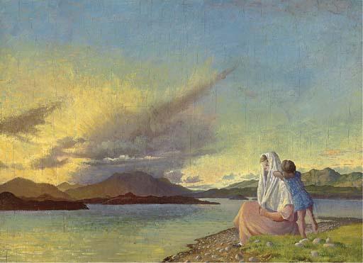 Sine Mackinnon - Evening Sun, Mother And Child On The Shore