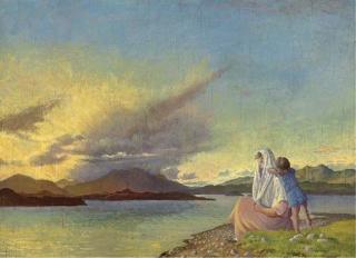 Sine Mackinnon - Evening Sun, Mother And Child On The Shore