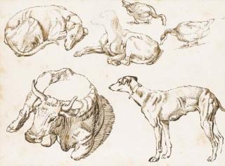 Sinibaldo Scorza - Etudes de trois lévriers, une vache et deux oies