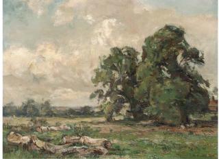 Sir Alfred East, R.A., R.I., P.R.B.A., R.P.E. - Across the meadow
