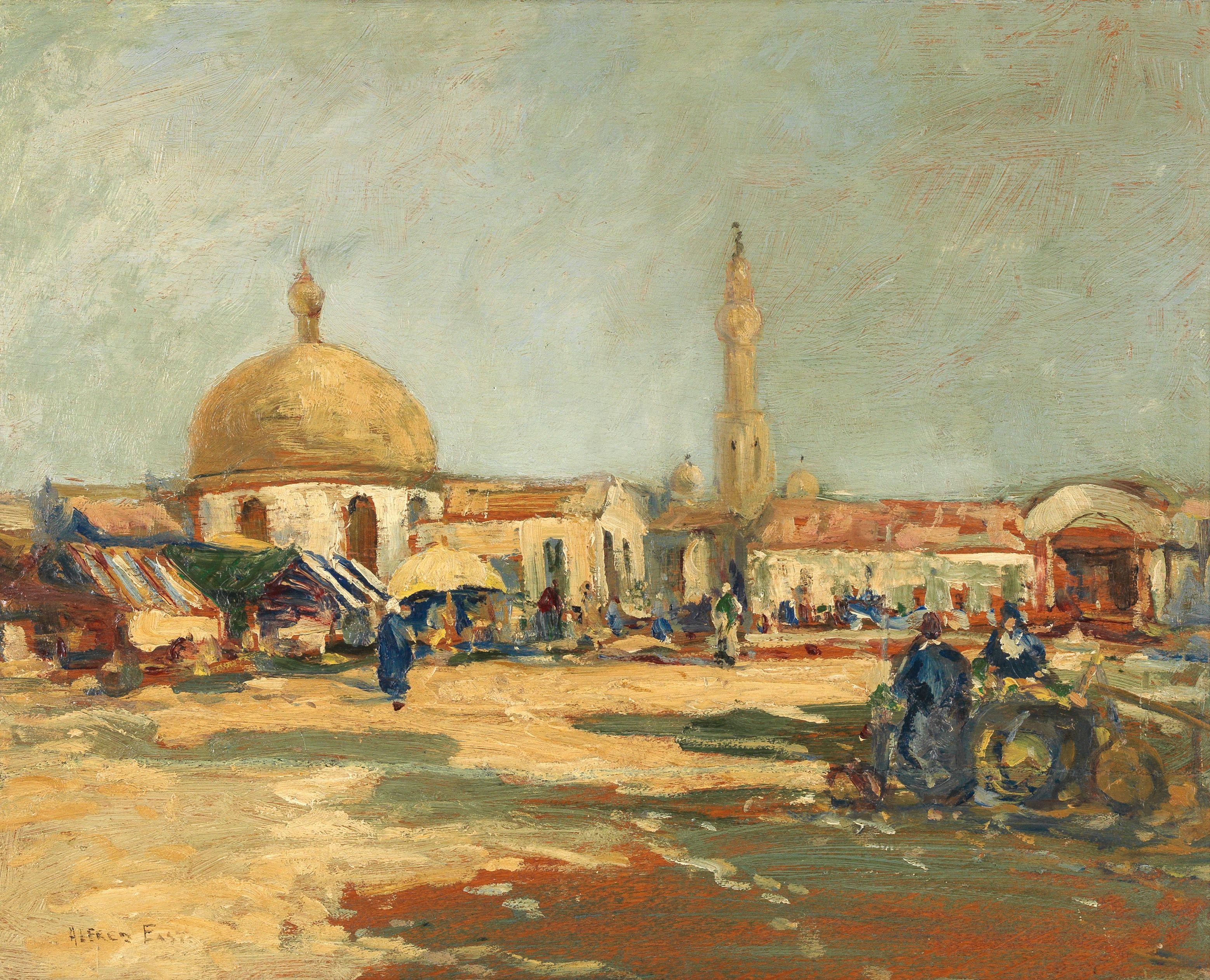 Sir Alfred East, RA, RI, PRBA - A North African market square