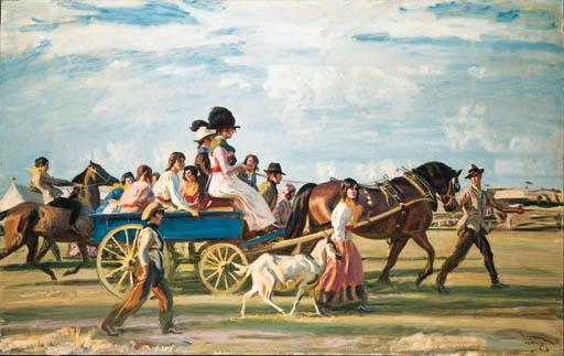 Sir Alfred J. Munnings, P.R.A. - Gypsies Arriving at Epsom