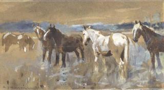 Sir Alfred J. Munnings, P.R.A. - Horses in a meadow