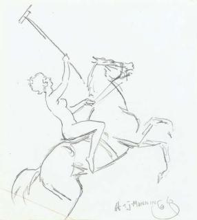 Sir Alfred James Munnings, K.C.V.O., P.R.A., R.W.S - Sketch for a menu for a dinner party at Riley-Smiths