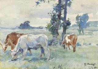 Sir Alfred James Munnings, P.R.A., R.W.S., R.P. - Cattle Grazing