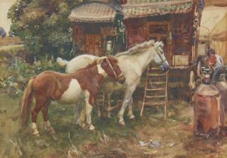 Sir Alfred James Munnings, P.R.A., R.W.S. - A Corner Berth at the Fair, Norfolk