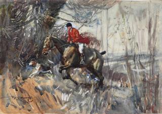 Sir Alfred James Munnings, P.R.A., R.W.S. - A Huntsman And Hounds In Full Gallop