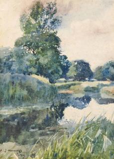 Sir Alfred James Munnings, P.R.A., R.W.S. - A quiet stretch of the river