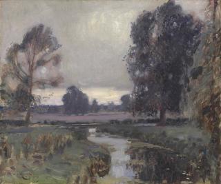 Sir Alfred James Munnings, P.R.A., R.W.S. - A Suffolk Pastoral - The River Dove With A Distant Clover Field