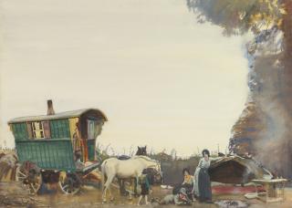 Sir Alfred James Munnings, P.R.A., R.W.S. - British a Gypsy Encampment