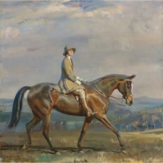 Sir Alfred James Munnings, P.R.A., R.W.S. - British portrait Of Mrs. Margaretta Park Frew Riding