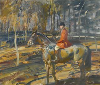 Sir Alfred James Munnings, P.R.A., R.W.S. - British winter Sunshine: Huntsman By A Covert