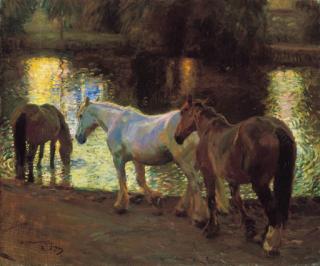 Sir Alfred James Munnings, P.R.A., R.W.S. - Evening At Mendham