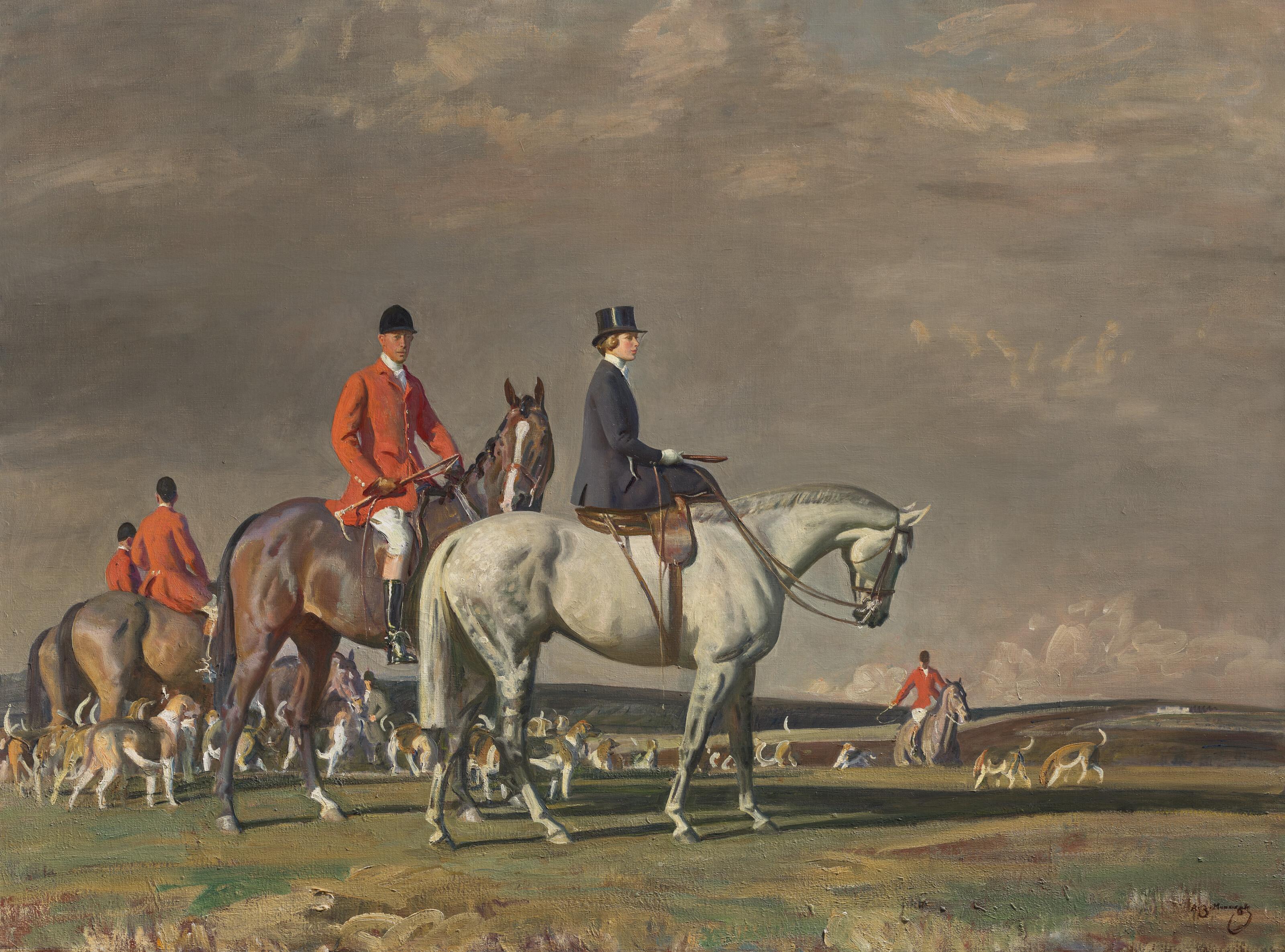Sir Alfred James Munnings, P.R.A., R.W.S. - H.R.H. The Princess Royal on \'Portumna\', and the Earl of Harewood, Master of the Bramham Moor Hunt, on \'Tommy\'