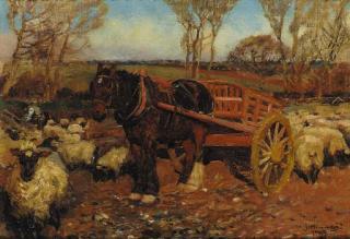 Sir Alfred James Munnings, P.R.A., R.W.S. - Horse and tumbril with sheep