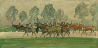Sir Alfred James Munnings, P.R.A., R.W.S. - Horses at exercise on Warren Hill, Newmarket, early morning